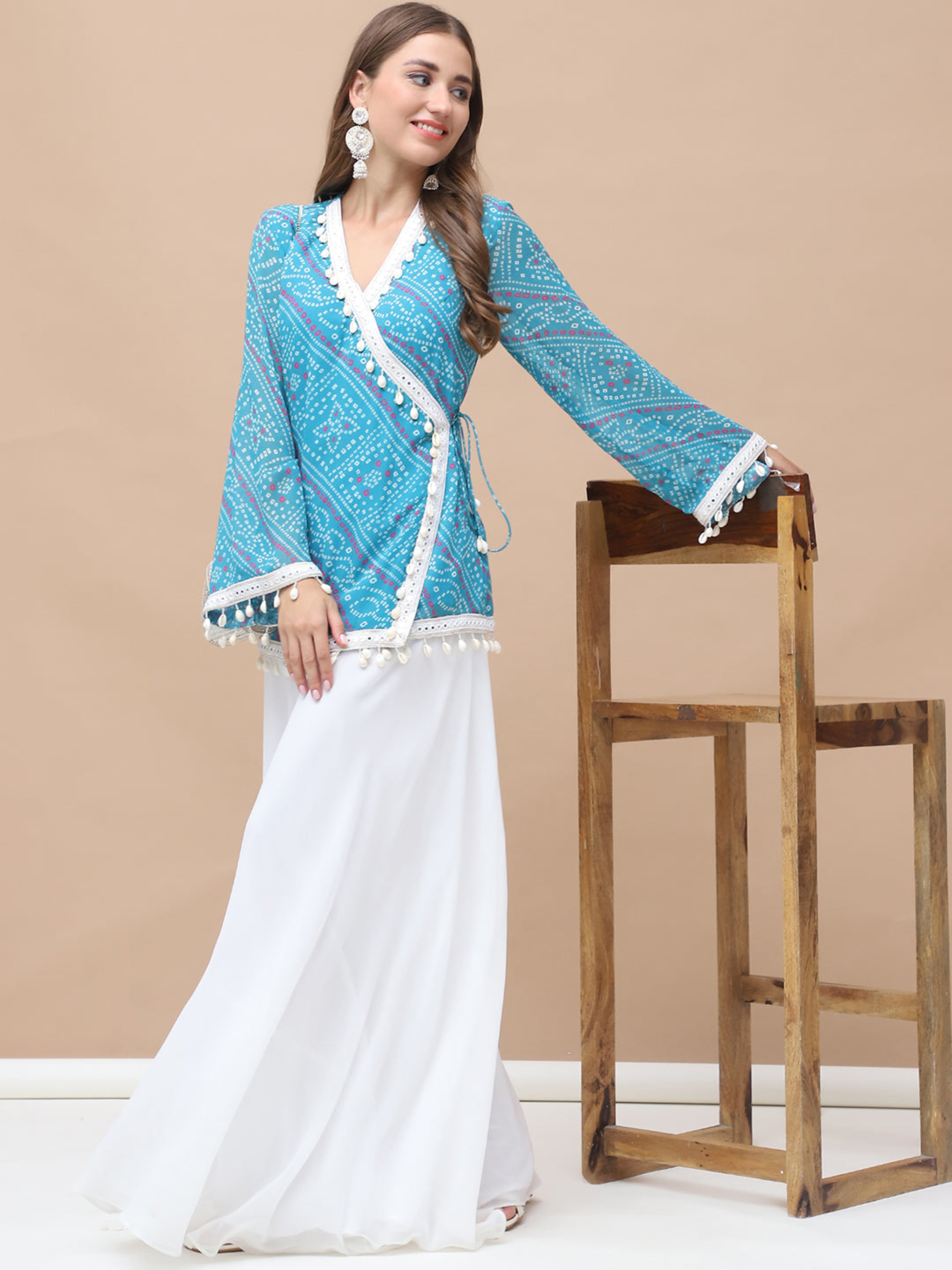 Kiara Bandhani Indo Western angrakha sharara set