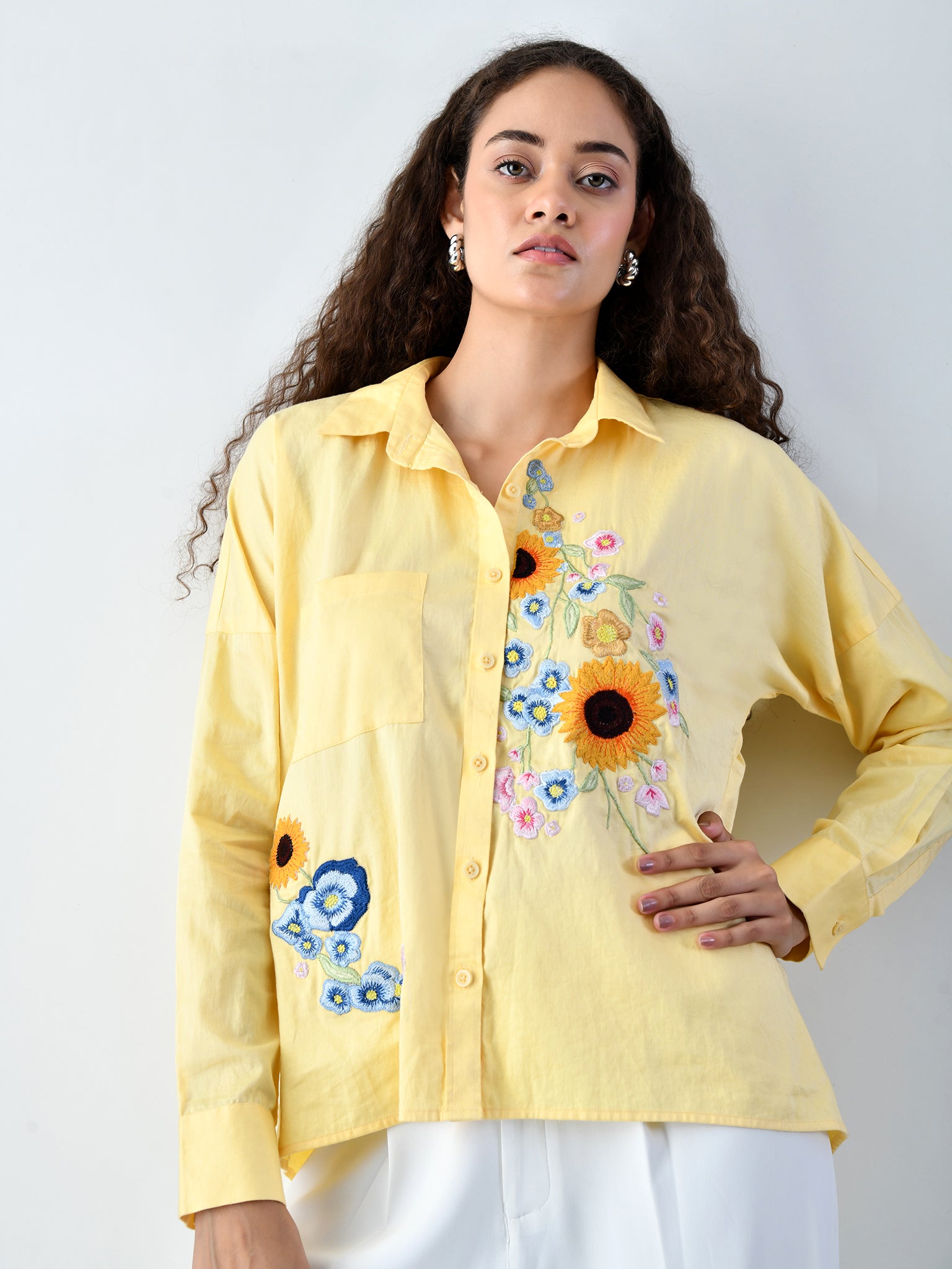 Flory Embroidered Sunflower Shirt in Yellow