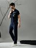 Regular Fit Italian Crepe Trousers (Navy Blue)