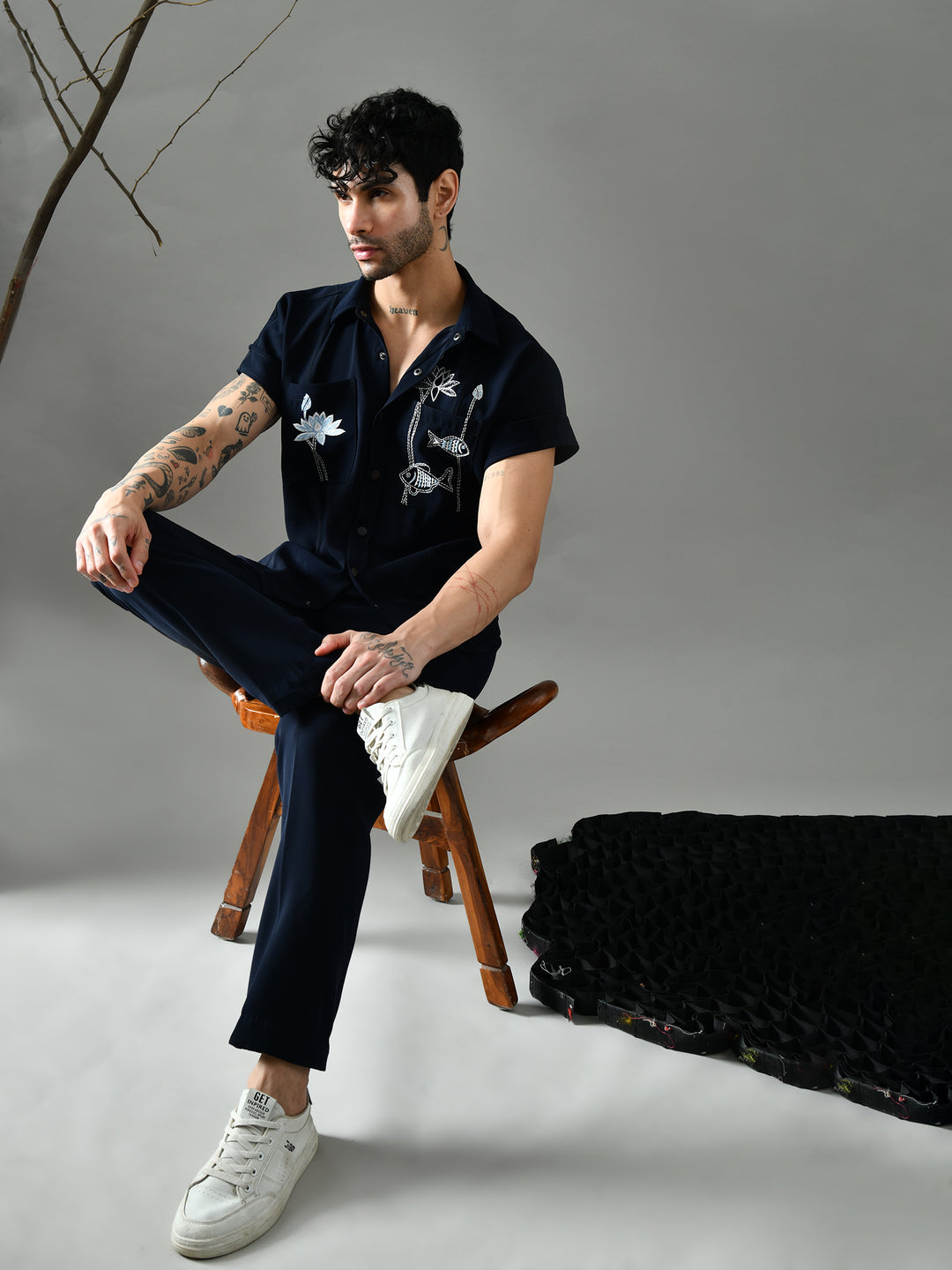 Regular Fit Italian Crepe Trousers (Navy Blue)