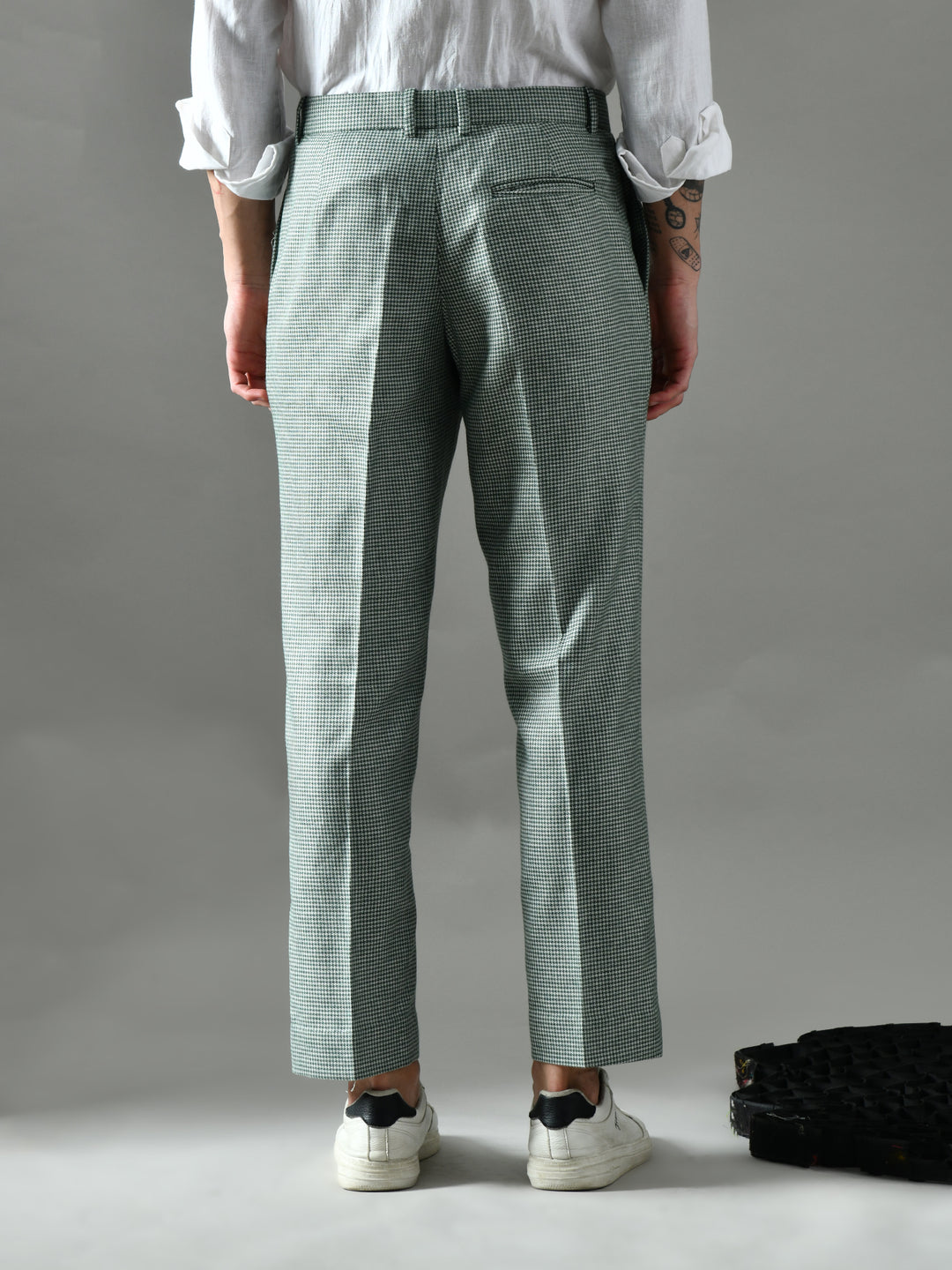 Regular Fit Tweed Pants (Green & Cream)