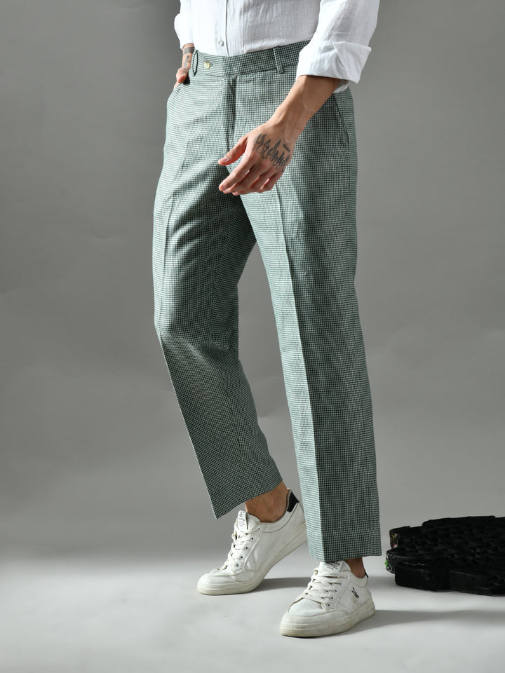 Regular Fit Tweed Pants (Green & Cream)