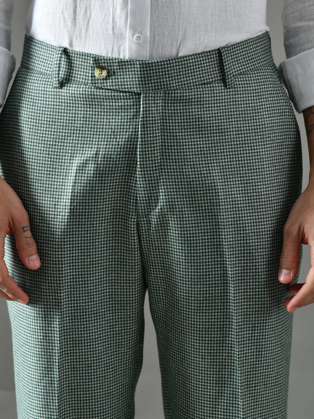 Regular Fit Tweed Pants (Green & Cream)