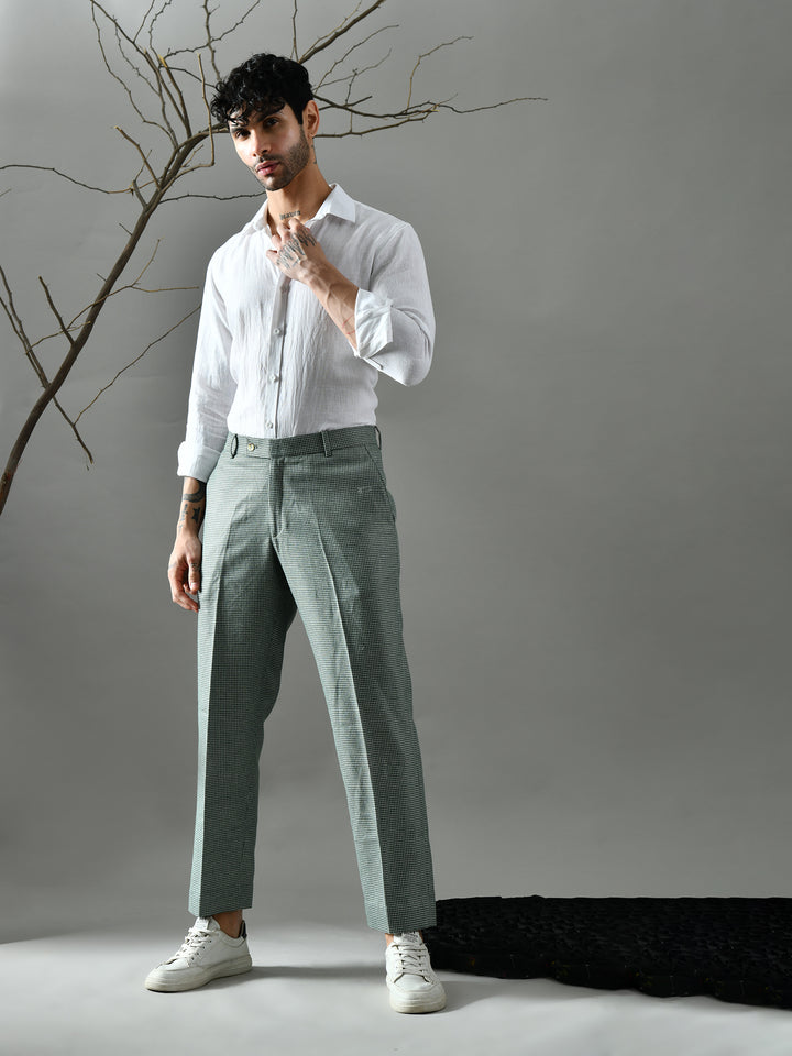 Regular Fit Tweed Pants (Green & Cream)