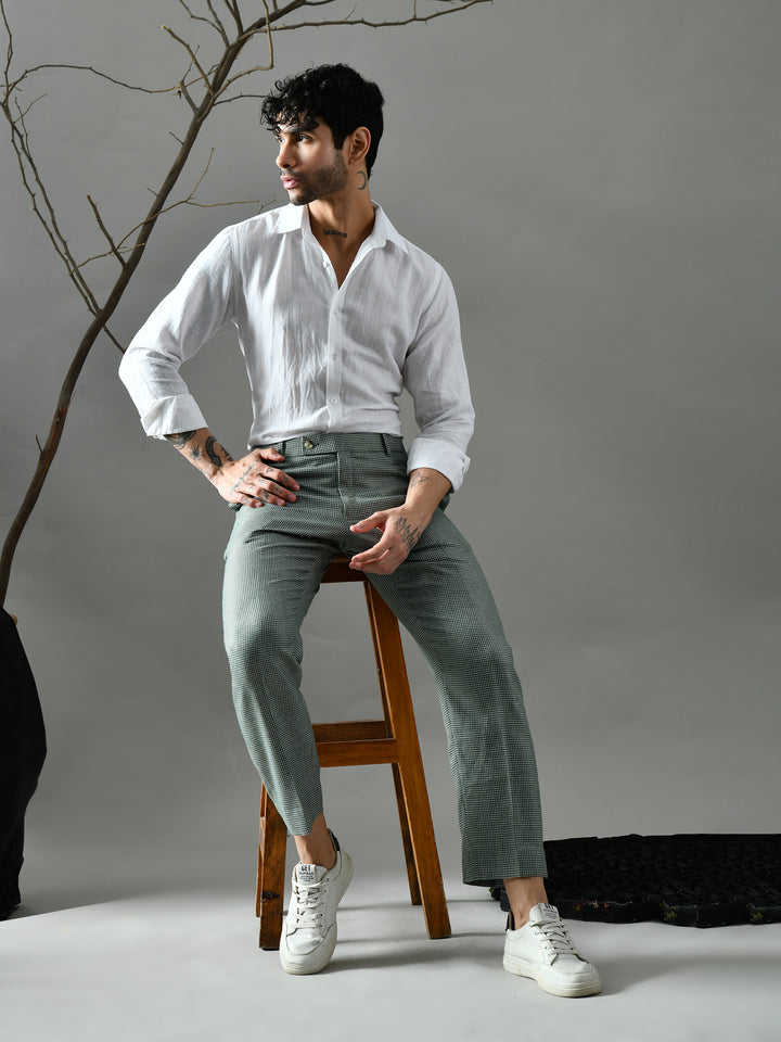 Regular Fit Tweed Pants (Green & Cream)