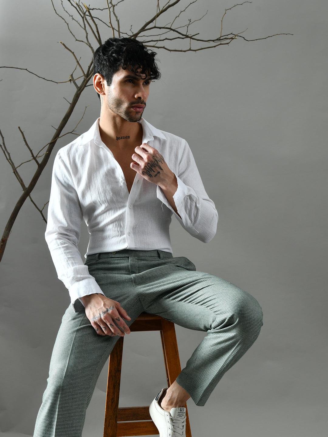 Regular Fit Tweed Pants (Green & Cream)