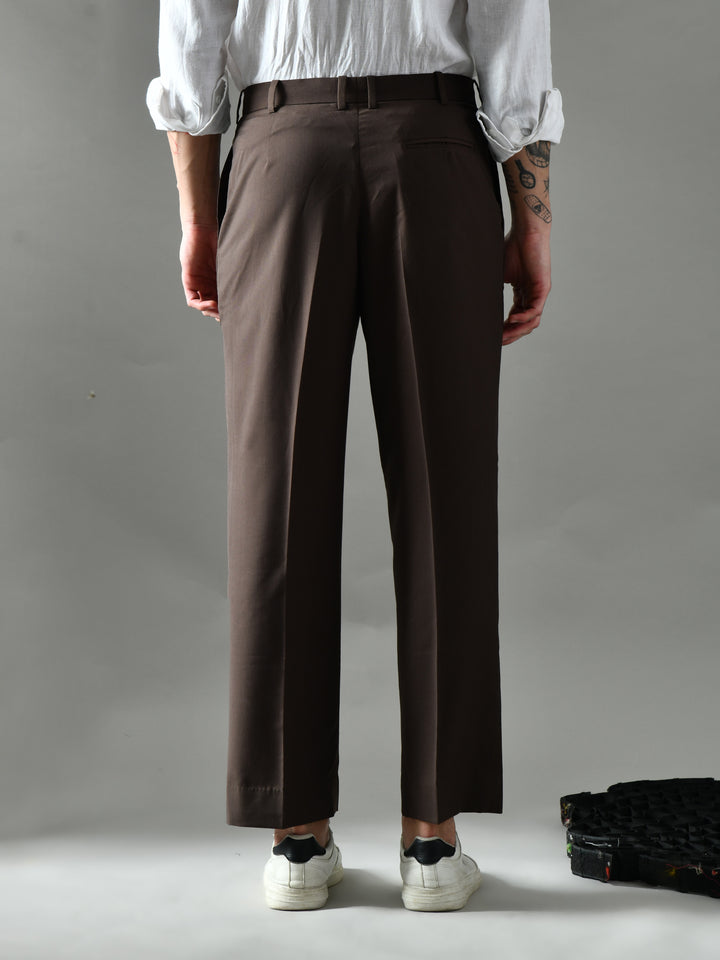 Regular Fit Suiting Fabric Trousers (Brown)