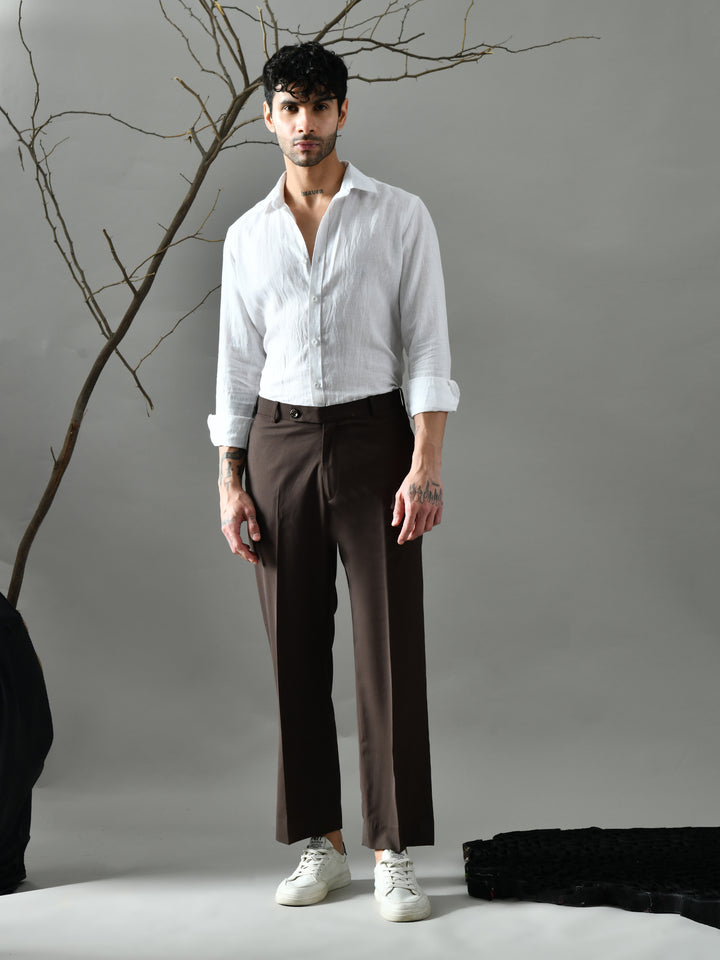 Regular Fit Suiting Fabric Trousers (Brown)