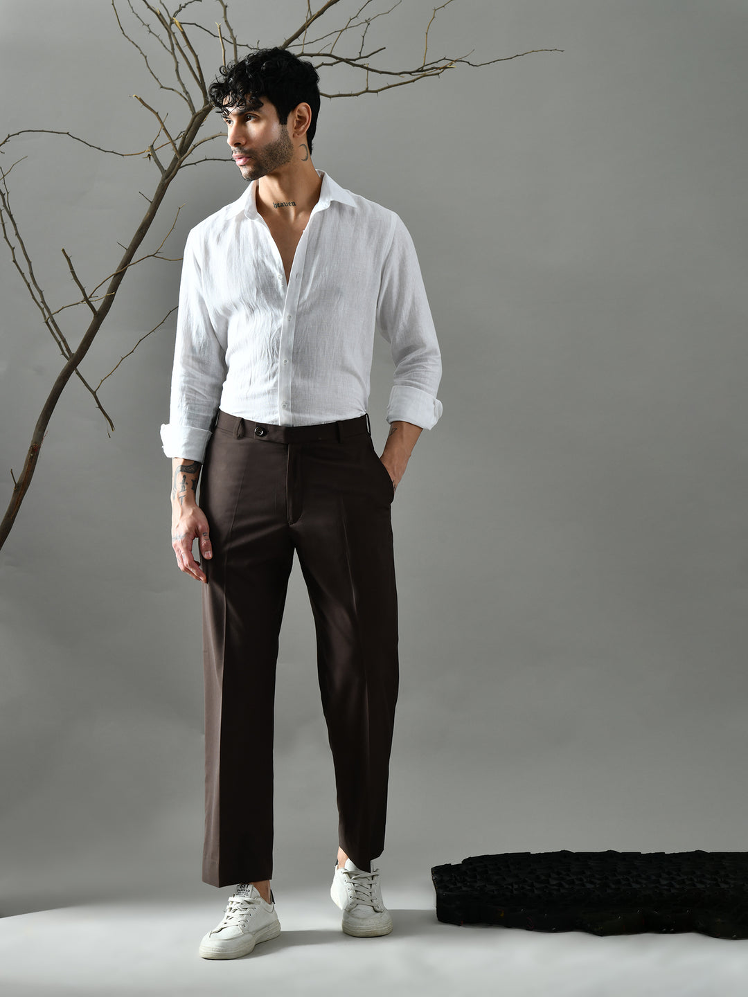 Regular Fit Suiting Fabric Trousers (Brown)