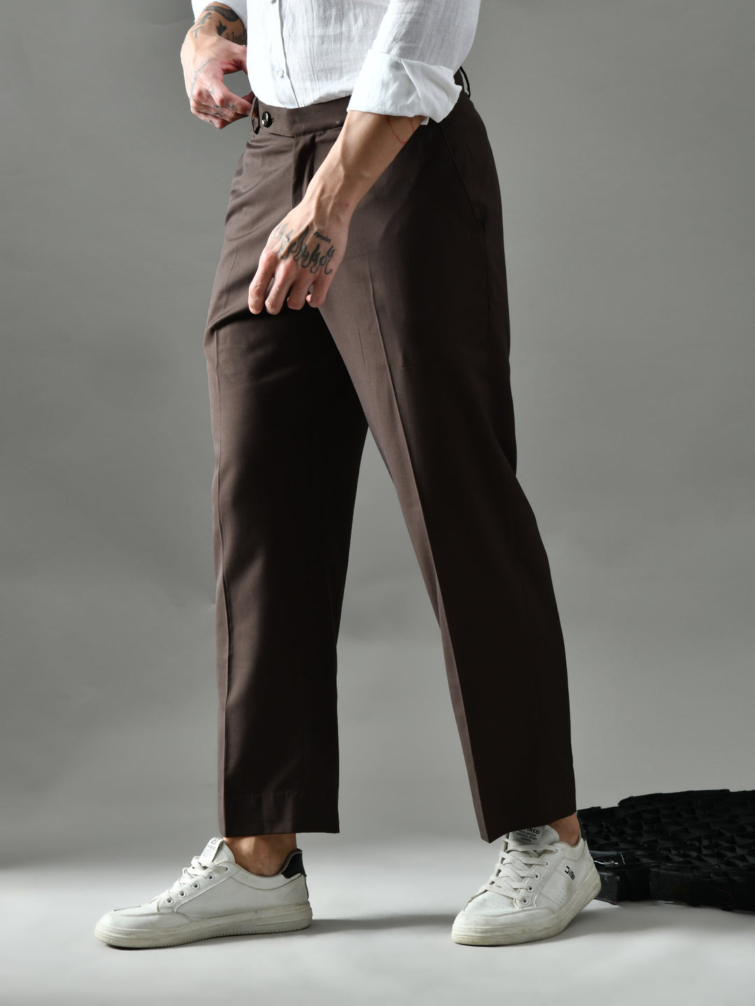 Regular Fit Suiting Fabric Trousers (Brown)