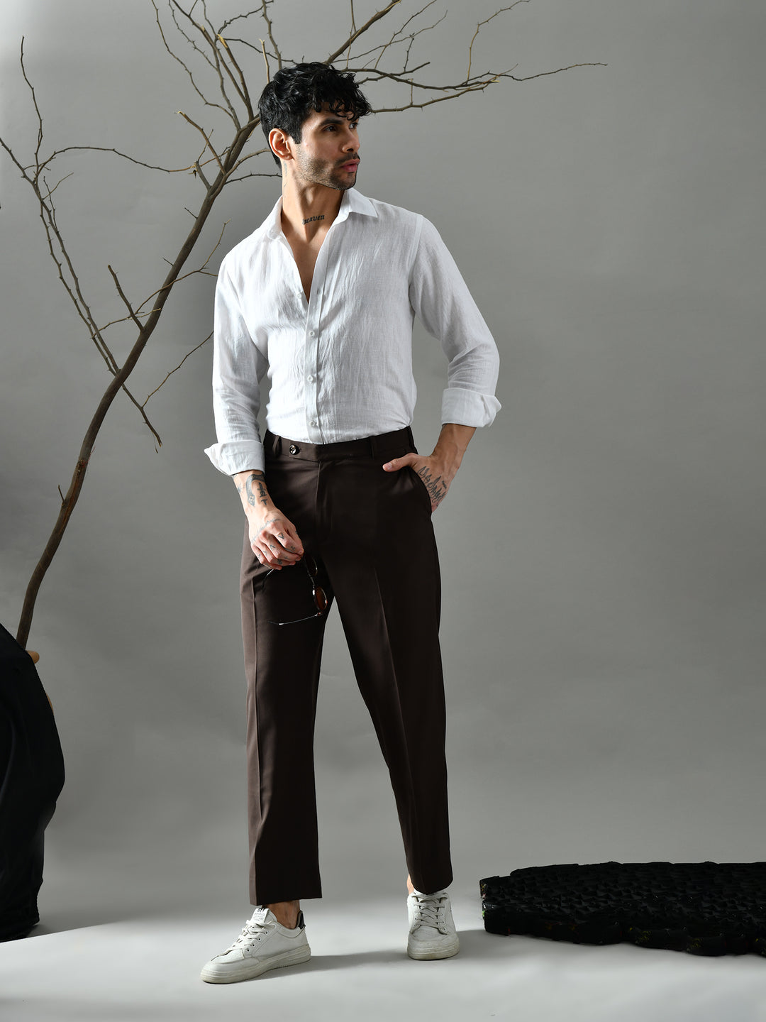 Regular Fit Suiting Fabric Trousers (Brown)