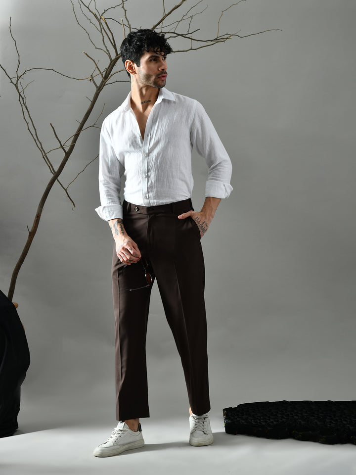 Regular Fit Suiting Fabric Trousers (Brown)