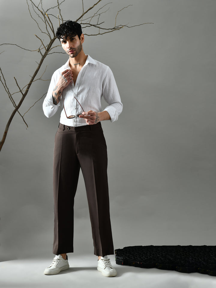 Regular Fit Suiting Fabric Trousers (Brown)