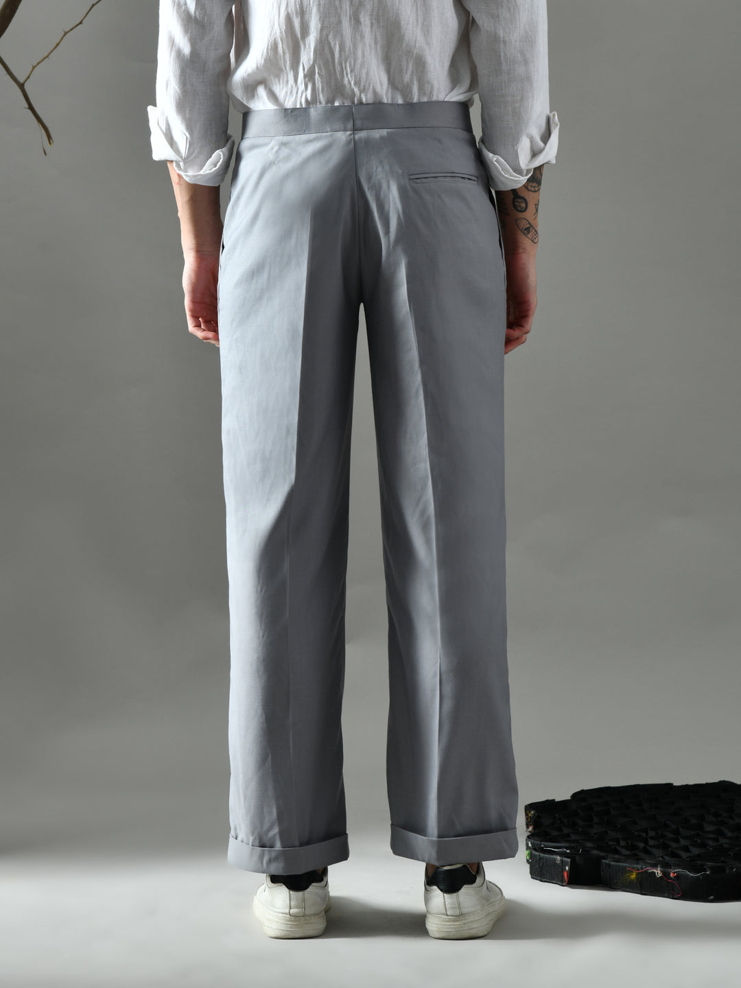 Regular Fit Suiting Fabric Trousers (Light Grey)