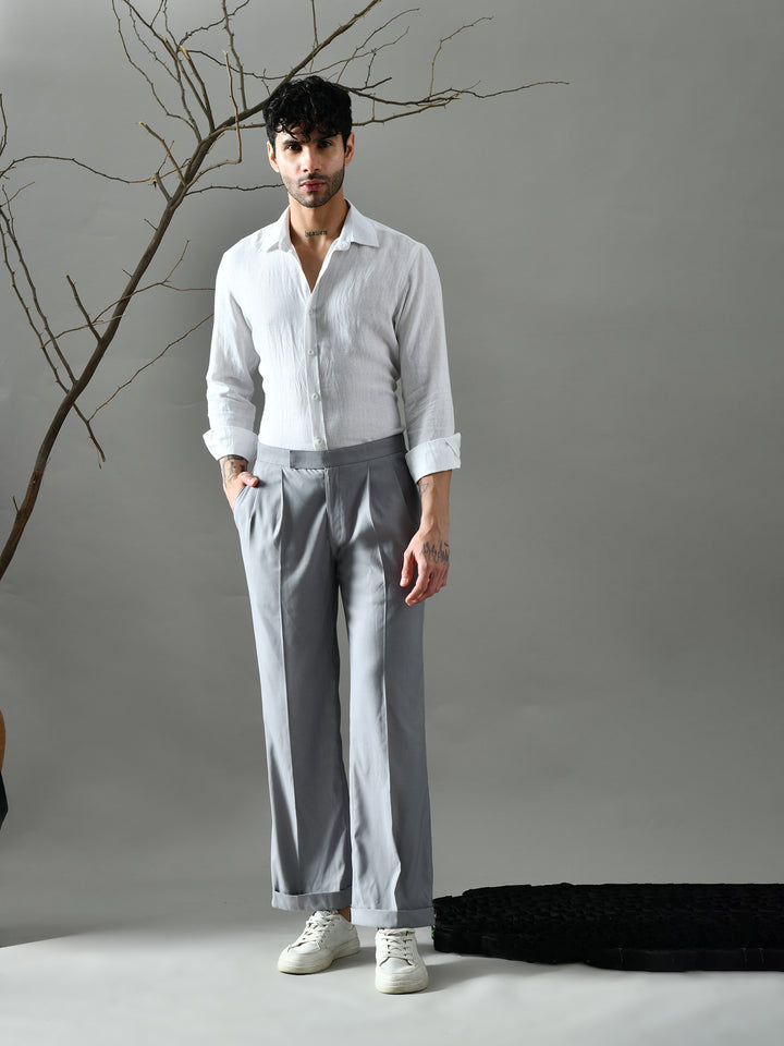 Regular Fit Suiting Fabric Trousers (Light Grey)