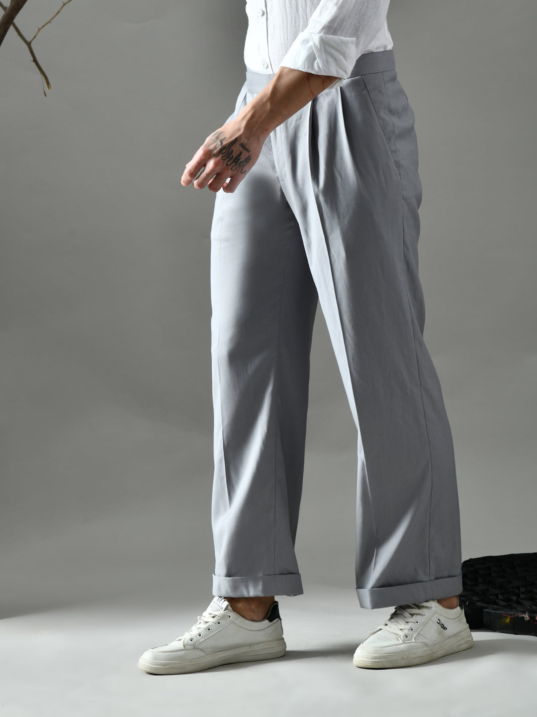 Regular Fit Suiting Fabric Trousers (Light Grey)