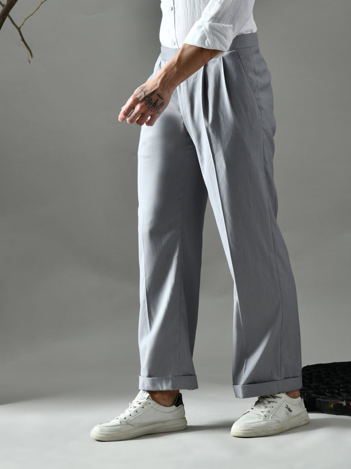 Regular Fit Suiting Fabric Trousers (Light Grey)