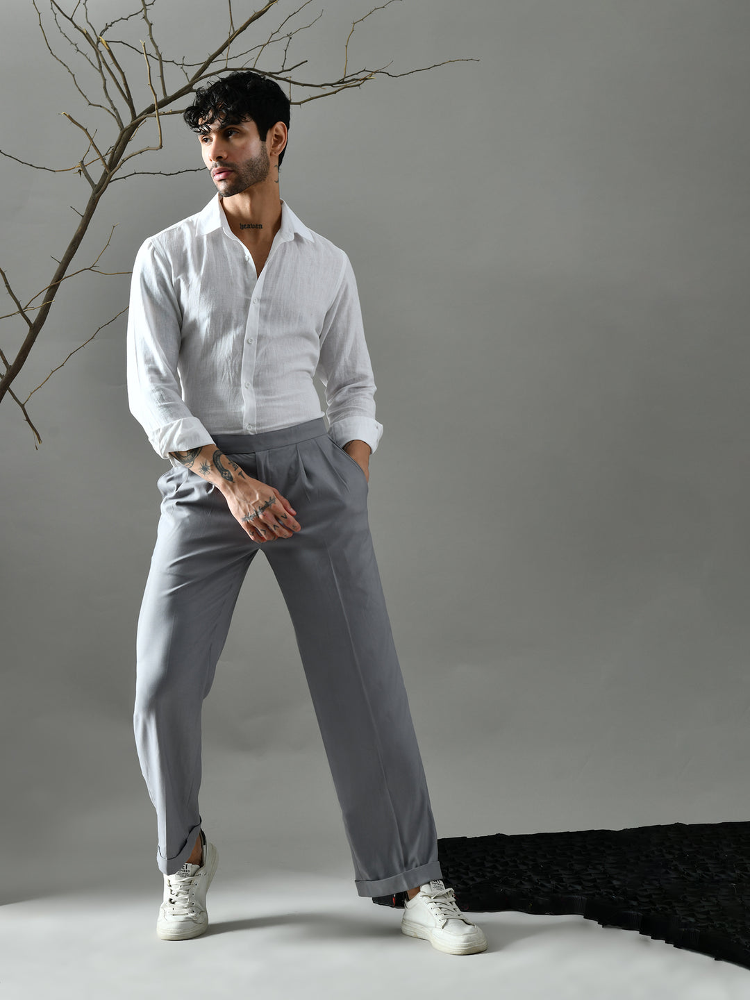 Regular Fit Suiting Fabric Trousers (Light Grey)