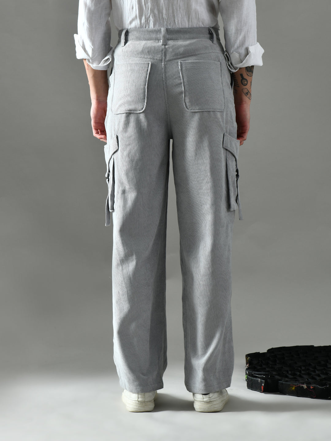 Regular Fit Corduroy Cargo Pants (Light Grey)