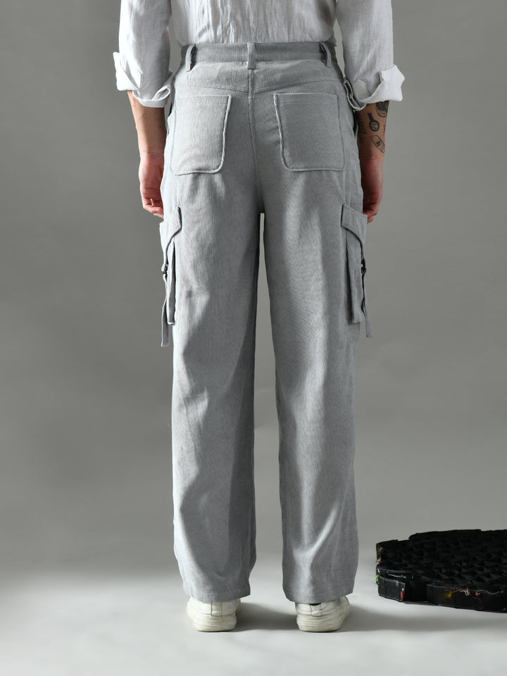 Regular Fit Corduroy Cargo Pants (Light Grey)