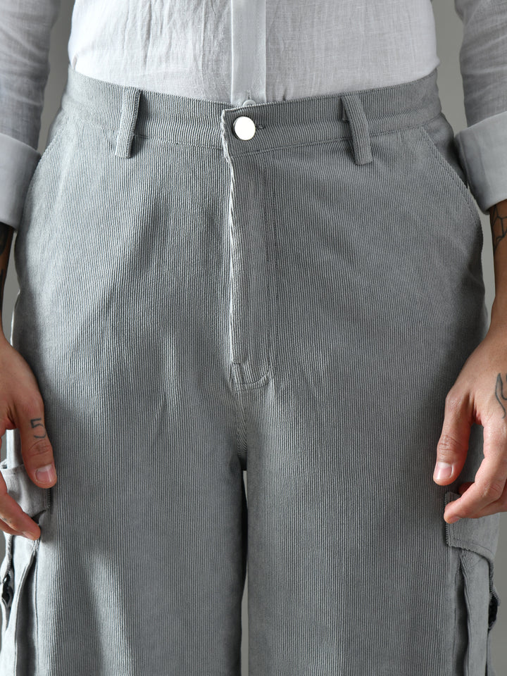 Regular Fit Corduroy Cargo Pants (Light Grey)