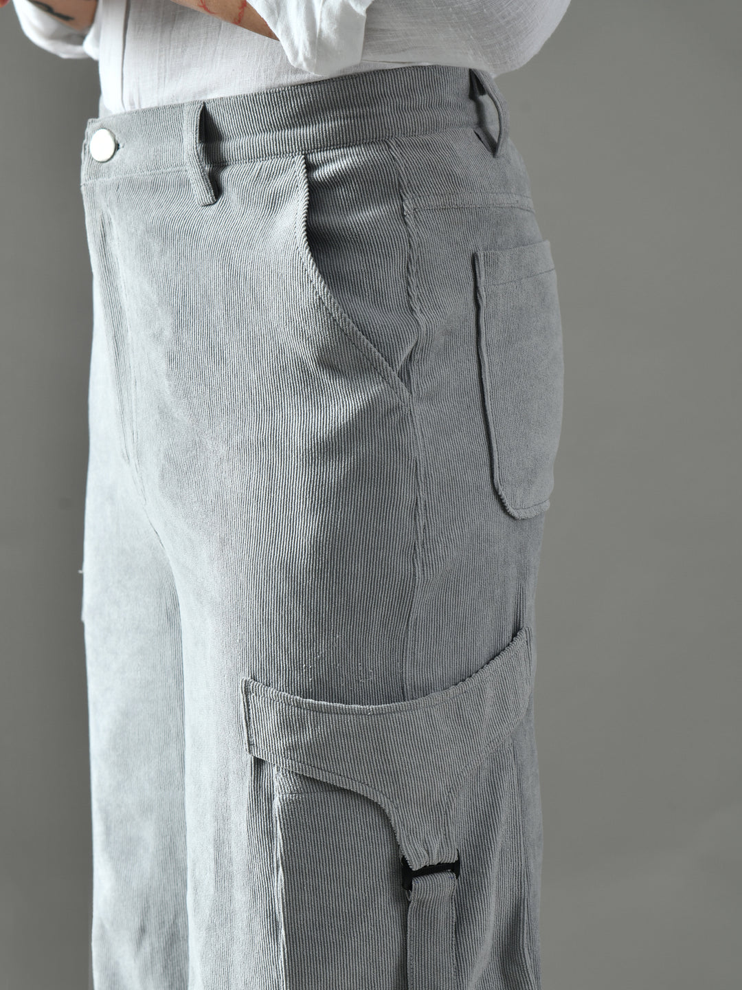 Regular Fit Corduroy Cargo Pants (Light Grey)