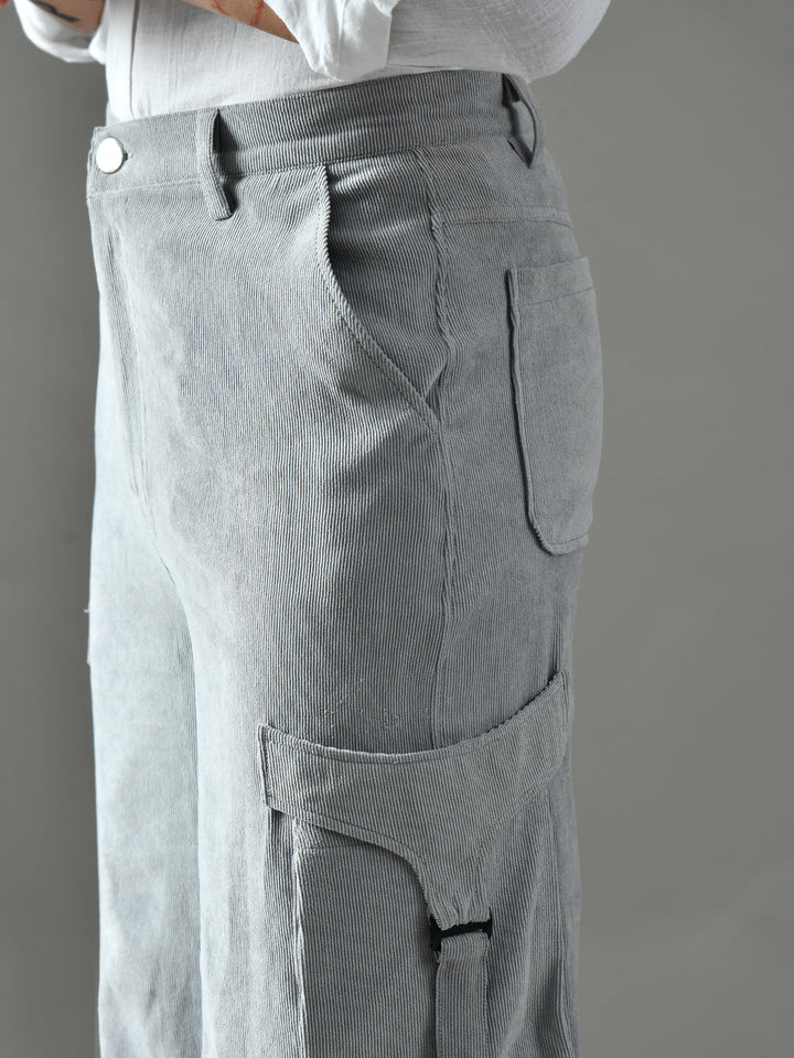 Regular Fit Corduroy Cargo Pants (Light Grey)