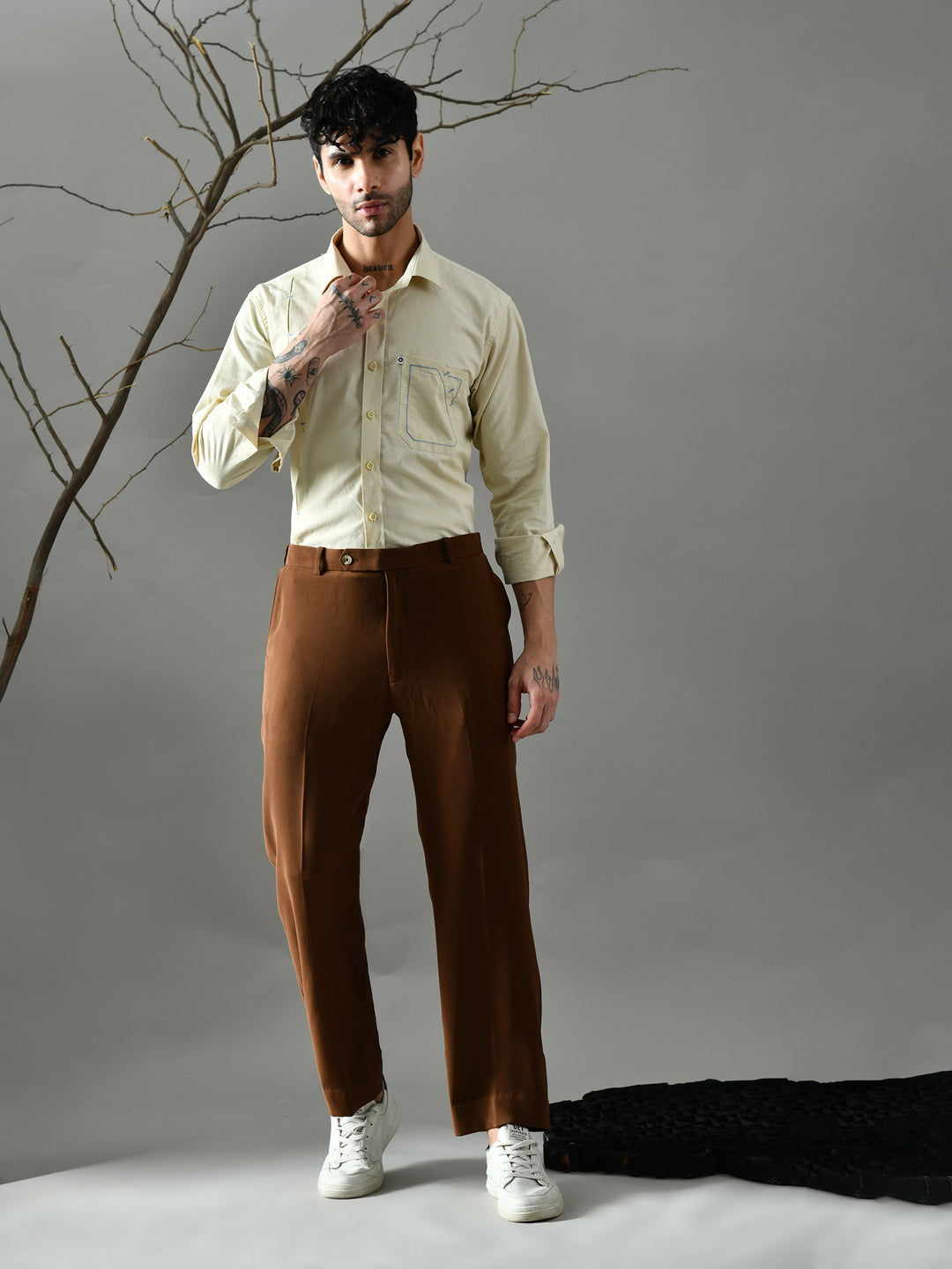 Regular Fit Italian Crepe Trousers (Brown)