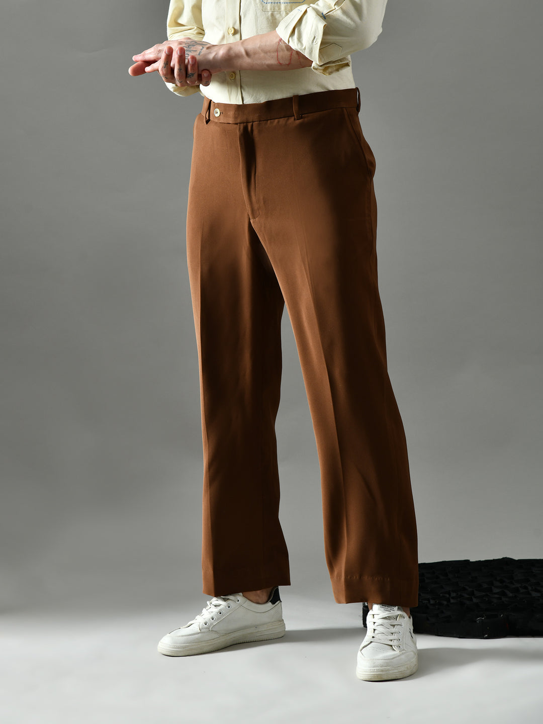 Regular Fit Italian Crepe Trousers (Brown)