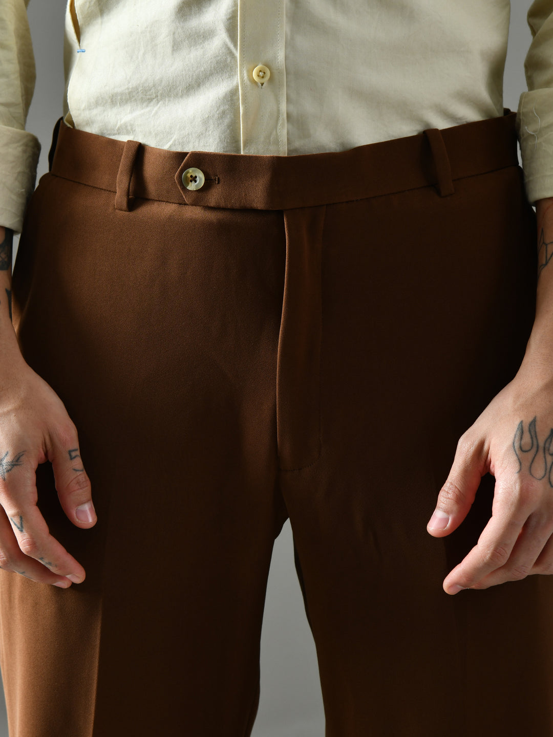 Regular Fit Italian Crepe Trousers (Brown)