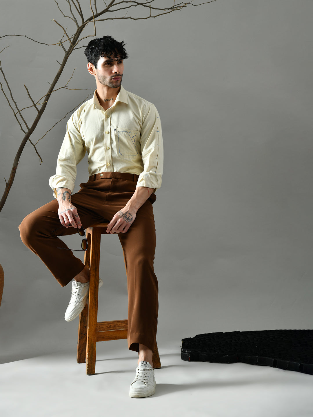 Regular Fit Italian Crepe Trousers (Brown)