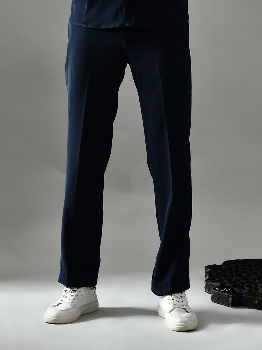 Regular Fit Italian Crepe Trousers (Navy Blue)