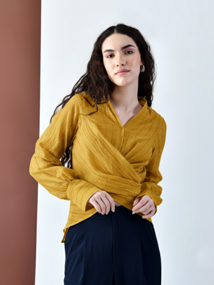 Pixie Wrap Textured Shirt (Mustard)