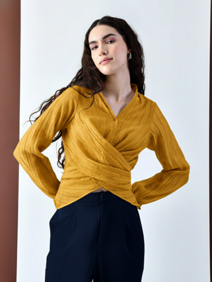Pixie Wrap Textured Shirt (Mustard)