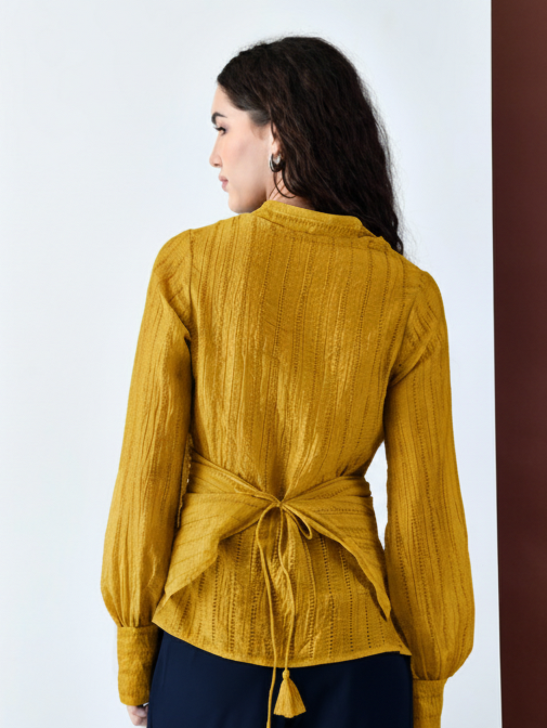 Pixie Wrap Textured Shirt (Mustard)