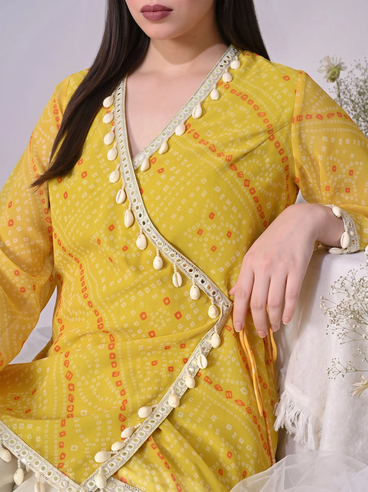Kiara, Bandhani, Indo-Western angrakha sharara set(YELLOW)