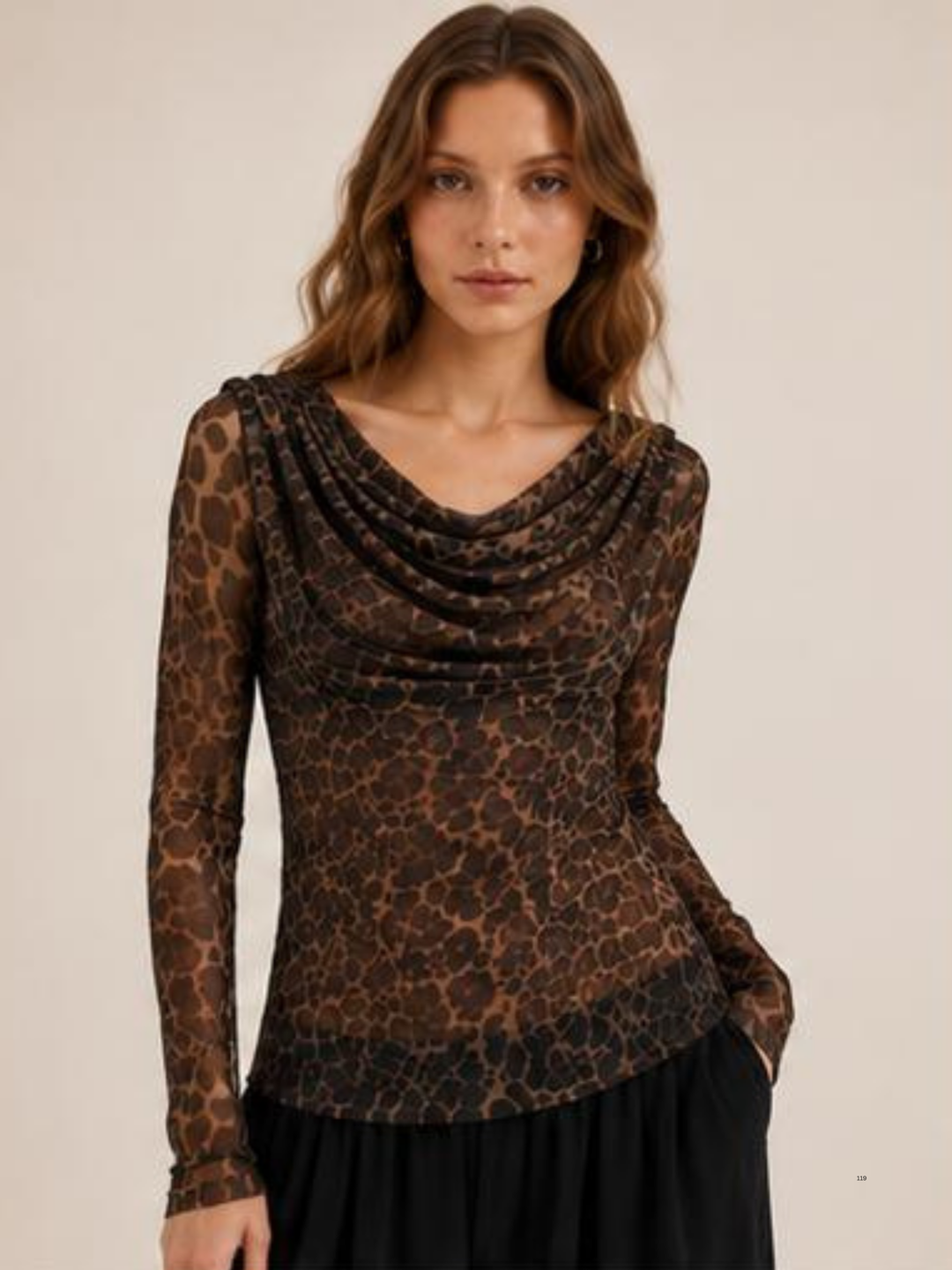 LEA Leopard Print Mesh Top