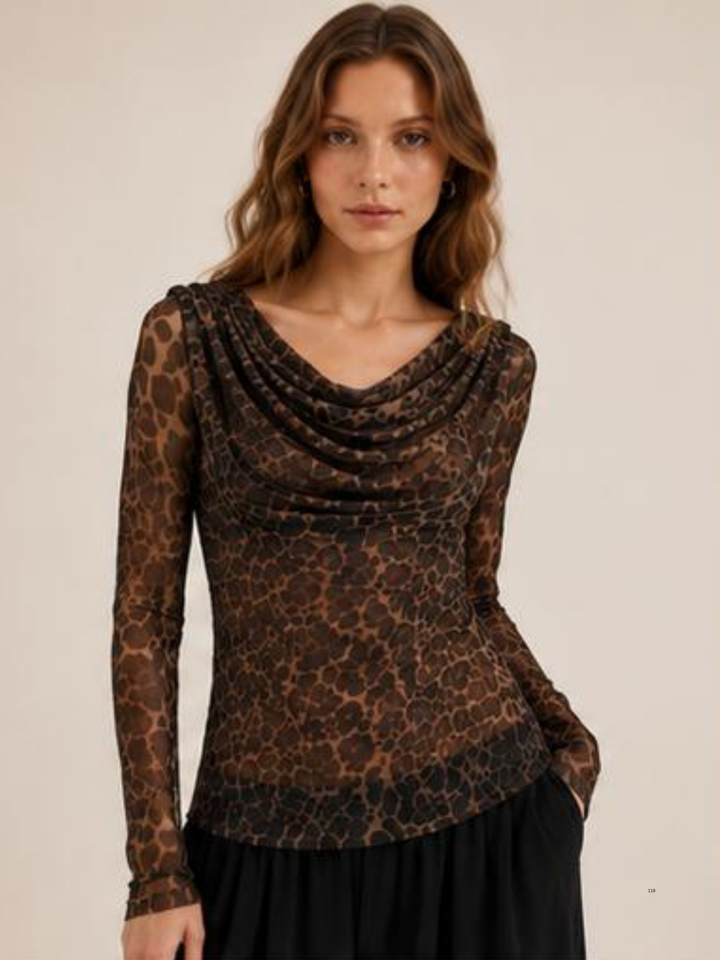 LEA Leopard Print Mesh Top