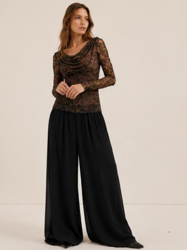 LEA Leopard Print Mesh Top