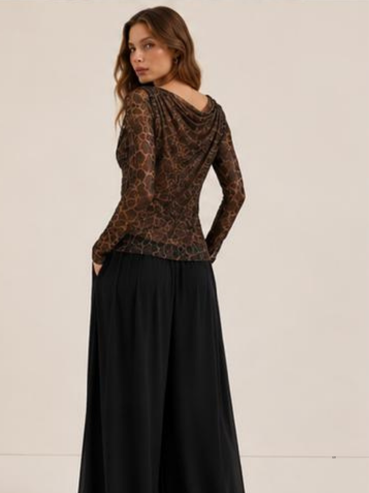 LEA Leopard Print Mesh Top