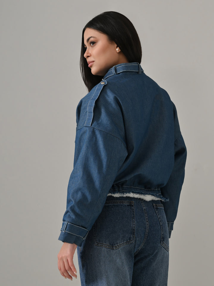 LIA DENIM &amp; SHERPA PUFFER JACKET (DENIM)