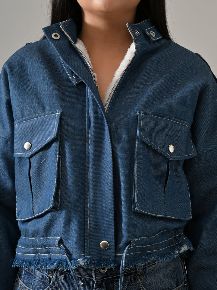 LIA DENIM &amp; SHERPA PUFFER JACKET (DENIM)