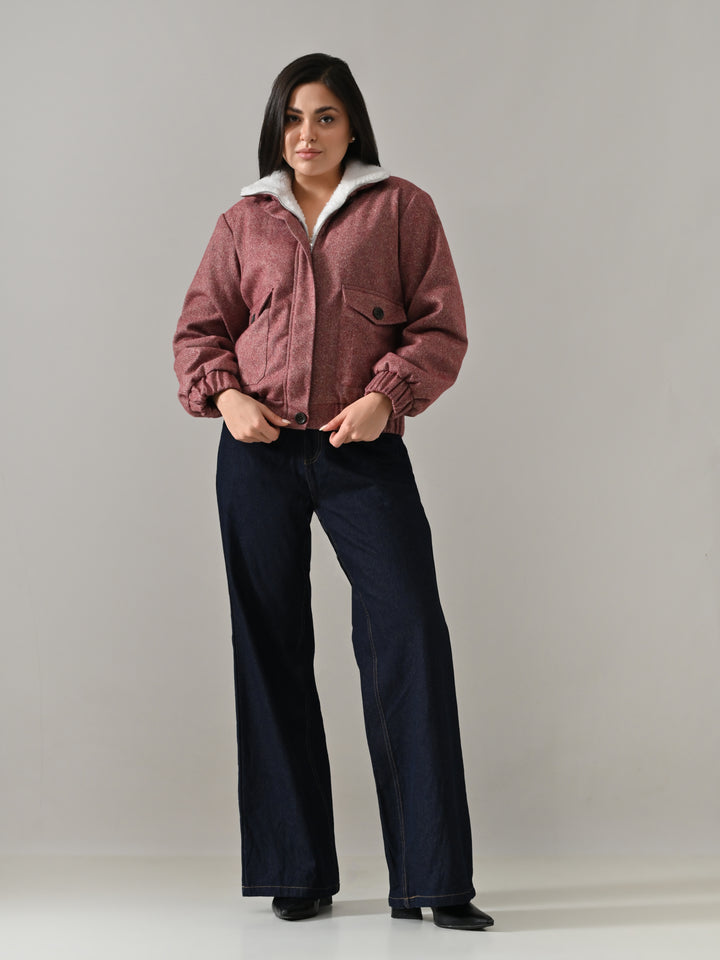 XEVIA RED WOVEN PUFFER JACKET (RED)