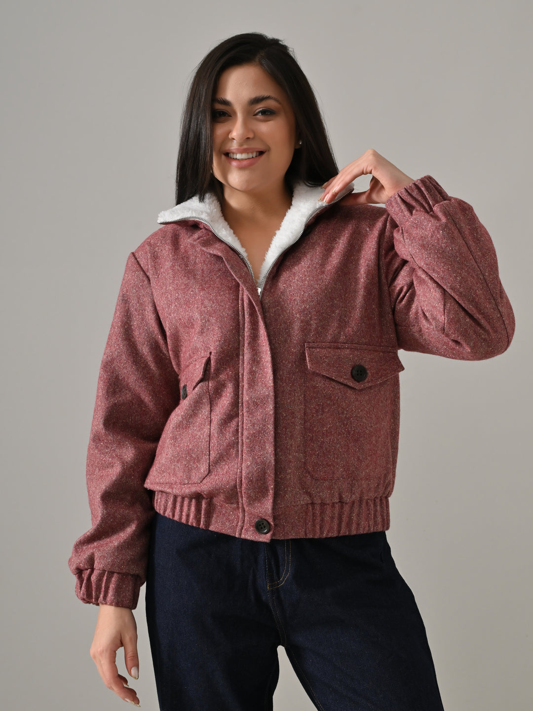 XEVIA RED WOVEN PUFFER JACKET (RED)