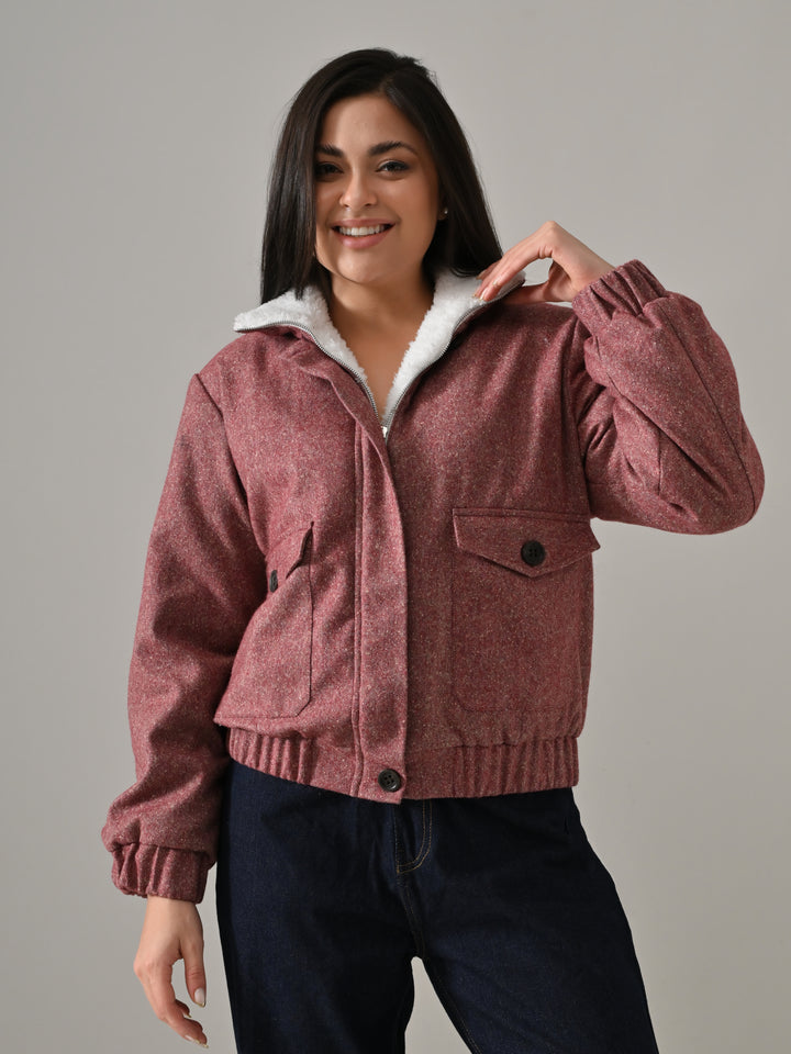 XEVIA RED WOVEN PUFFER JACKET (RED)