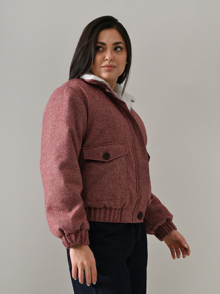 XEVIA RED WOVEN PUFFER JACKET (RED)