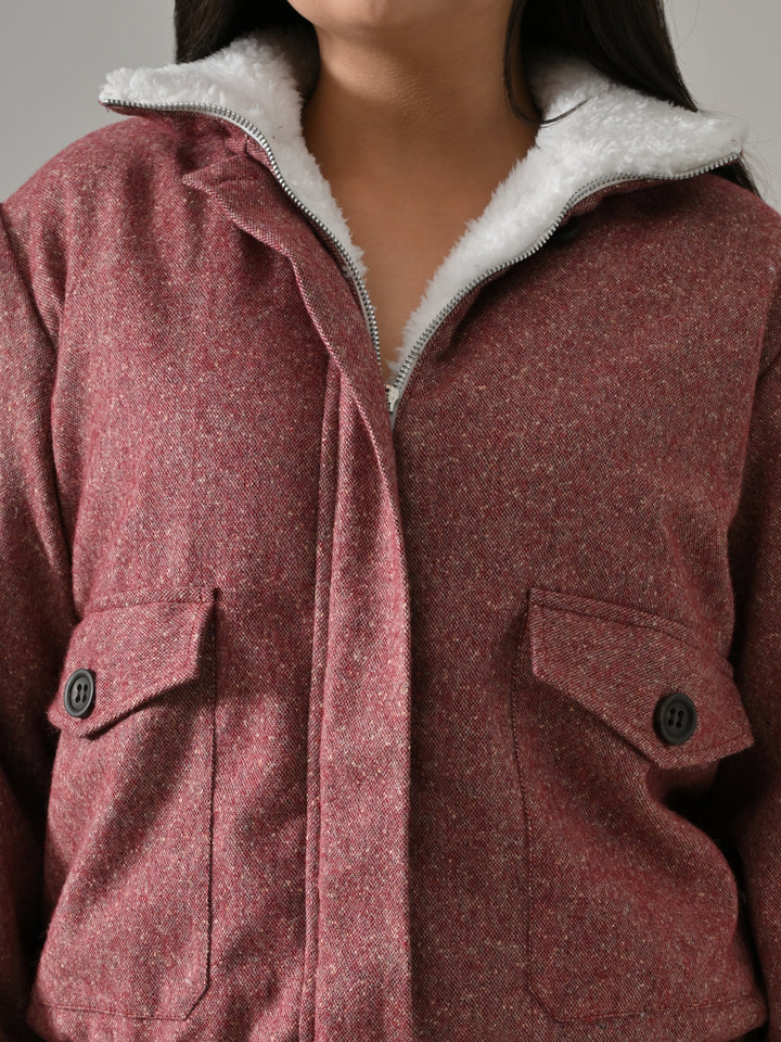 XEVIA RED WOVEN PUFFER JACKET (RED)