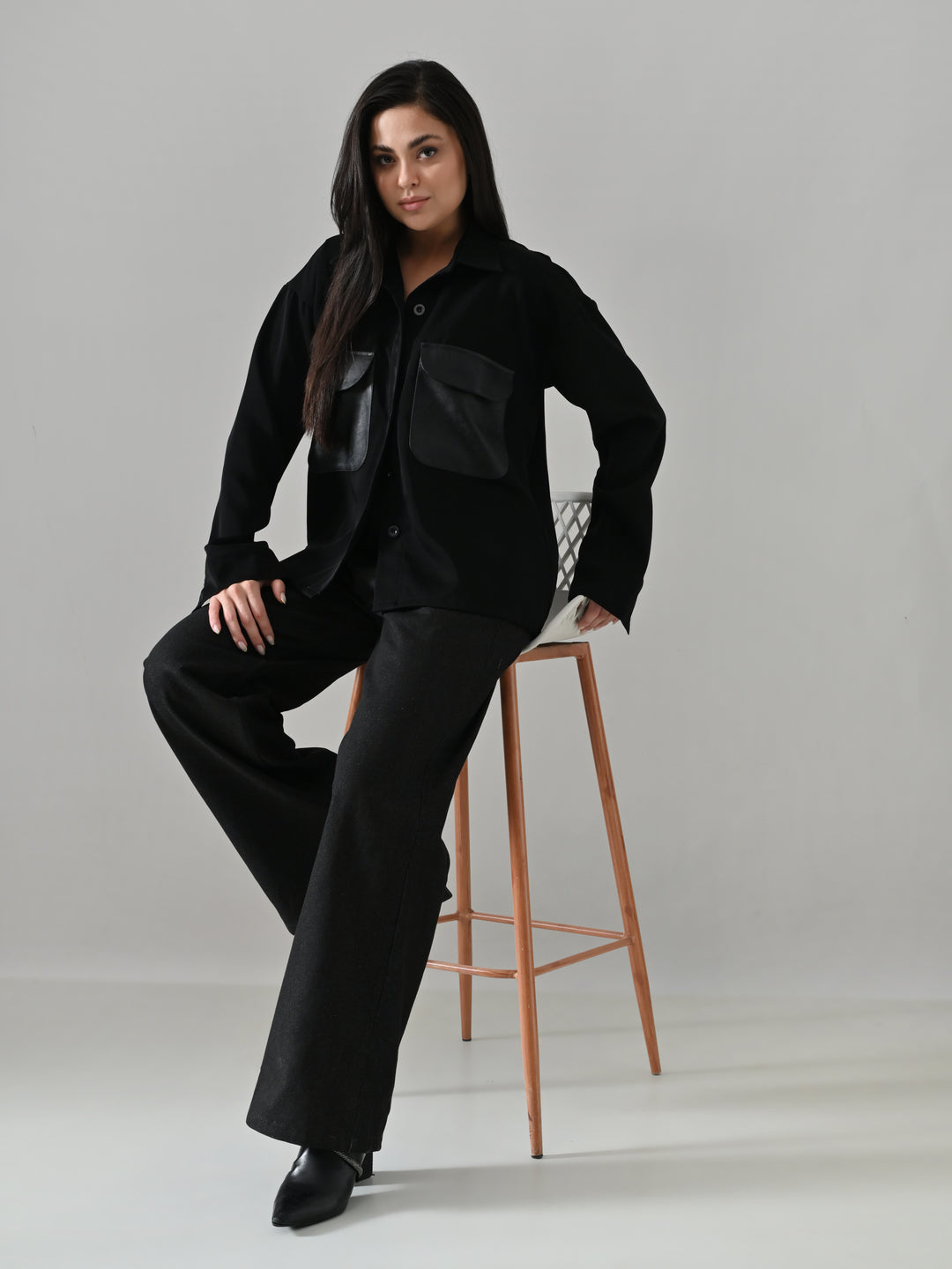 SILFIRA LEATHER POCKET SHIRT (BLACK)