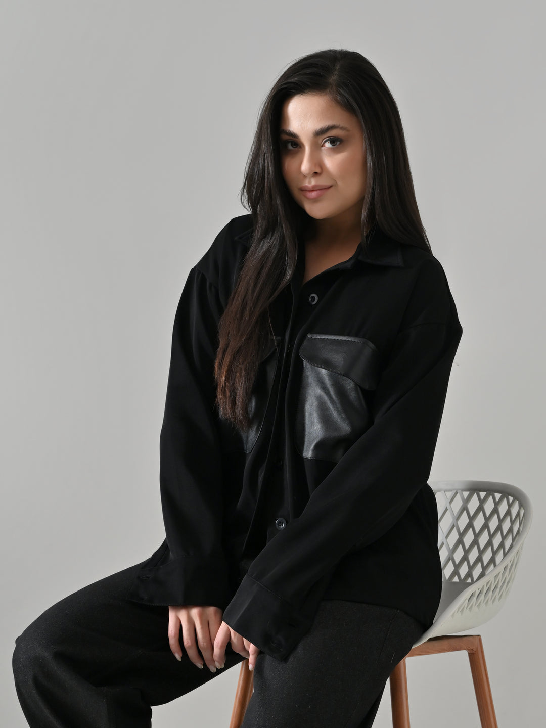 SILFIRA LEATHER POCKET SHIRT (BLACK)