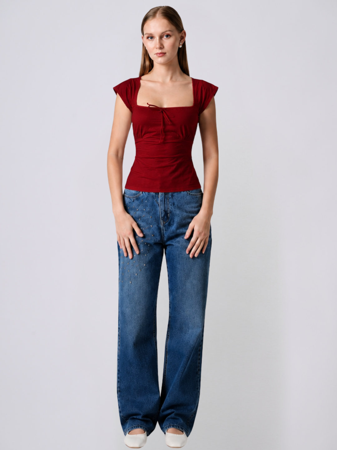 ALOHA Red Fitted Poplin Top